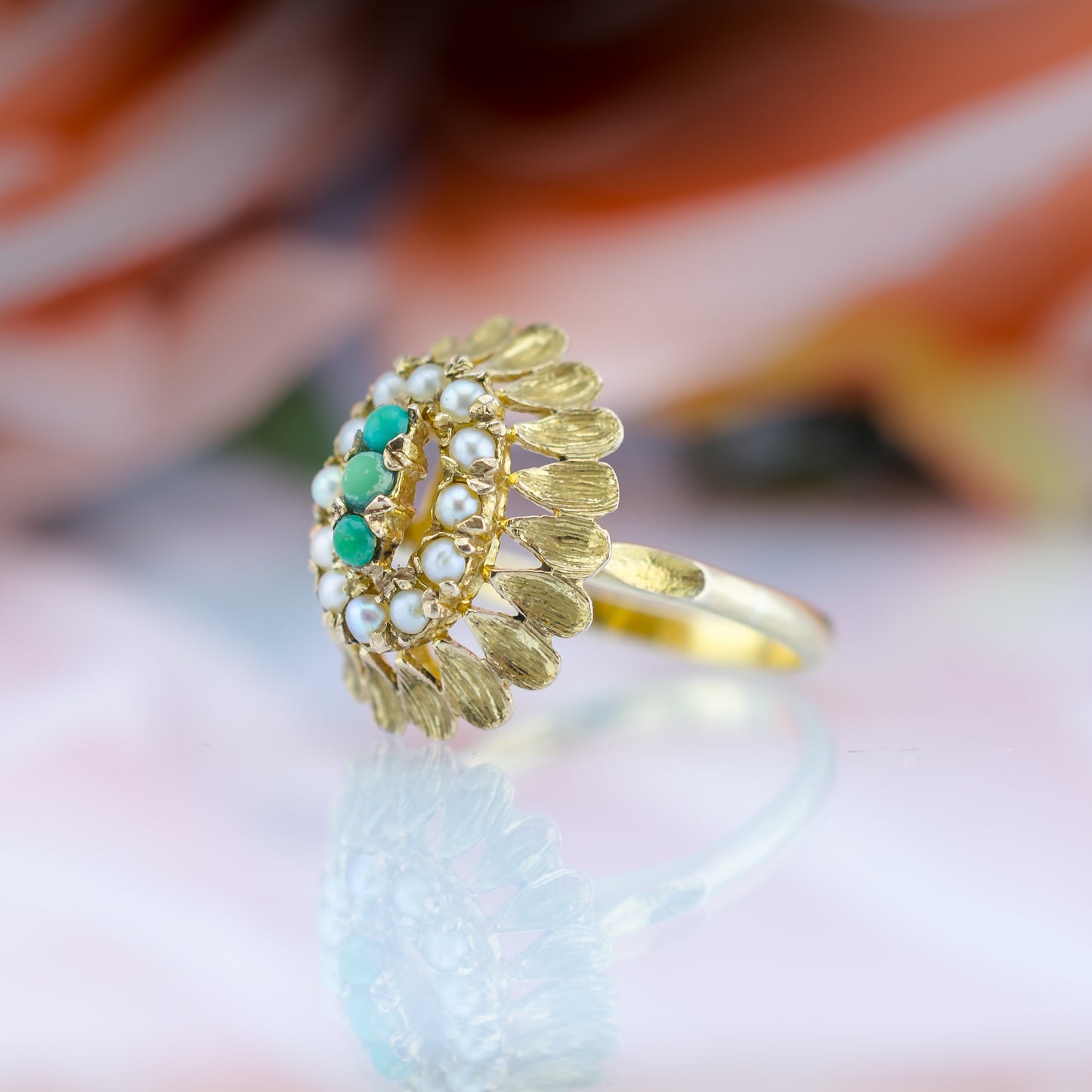 9ct Pearl Seed & Turqouise Ring