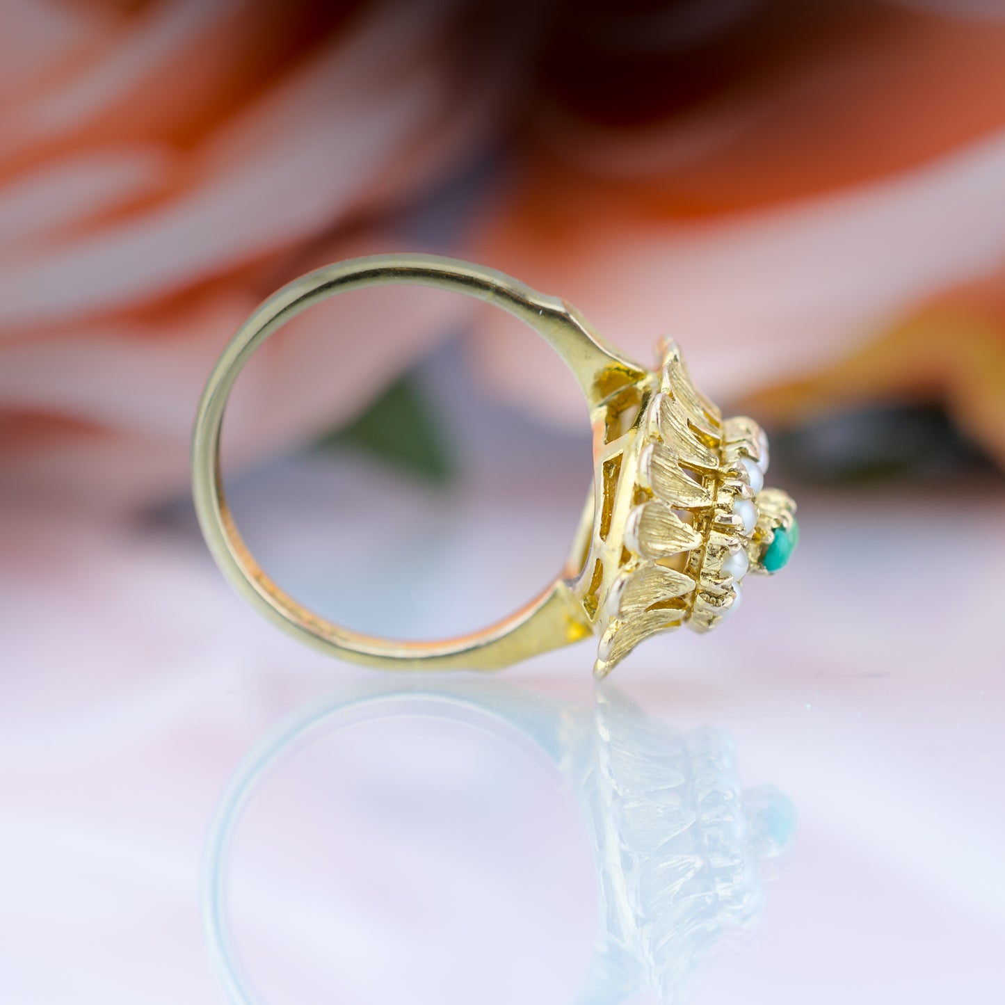 9ct Pearl Seed & Turqouise Ring