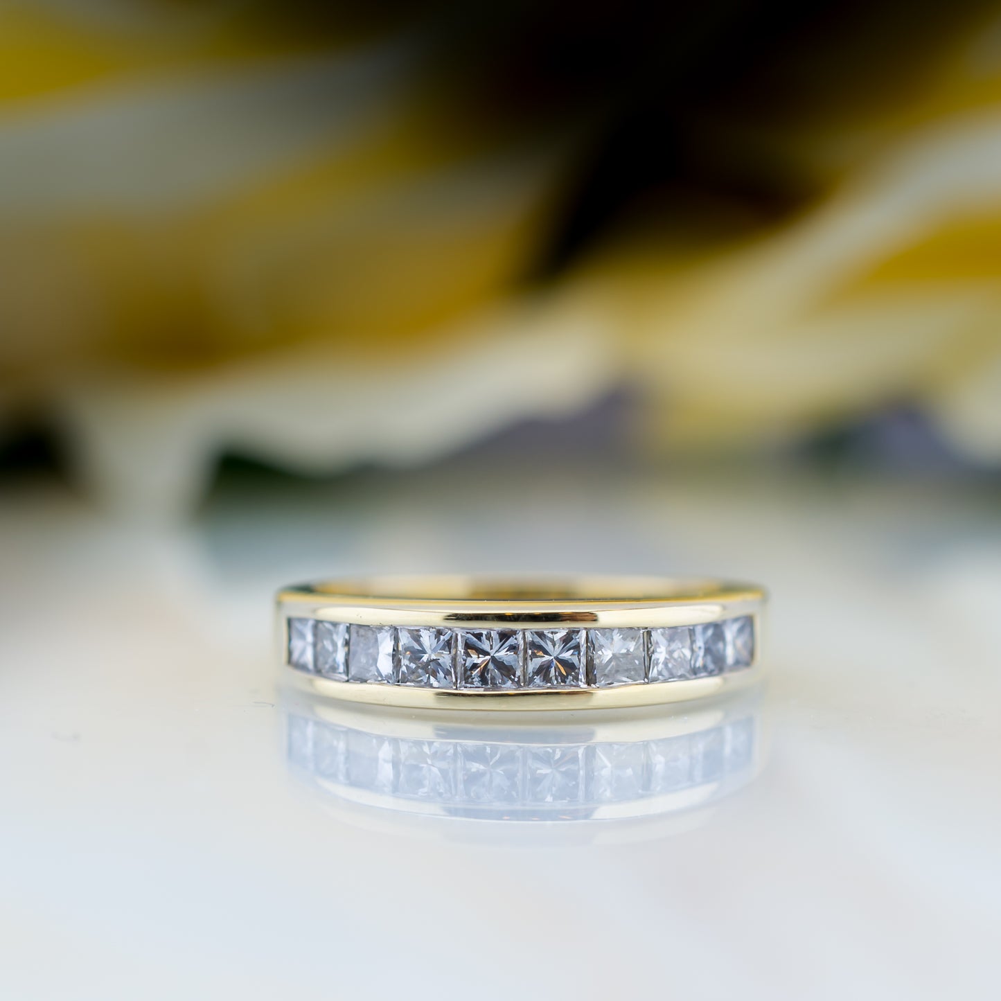 14ct Yellow Gold Princess Cut Diamond Half Eternity Ring