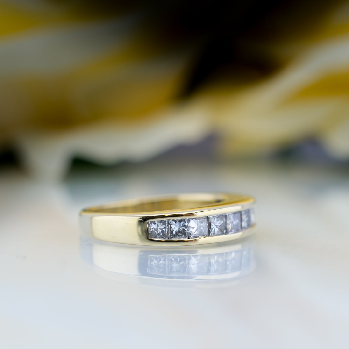 14ct Yellow Gold Princess Cut Diamond Half Eternity Ring