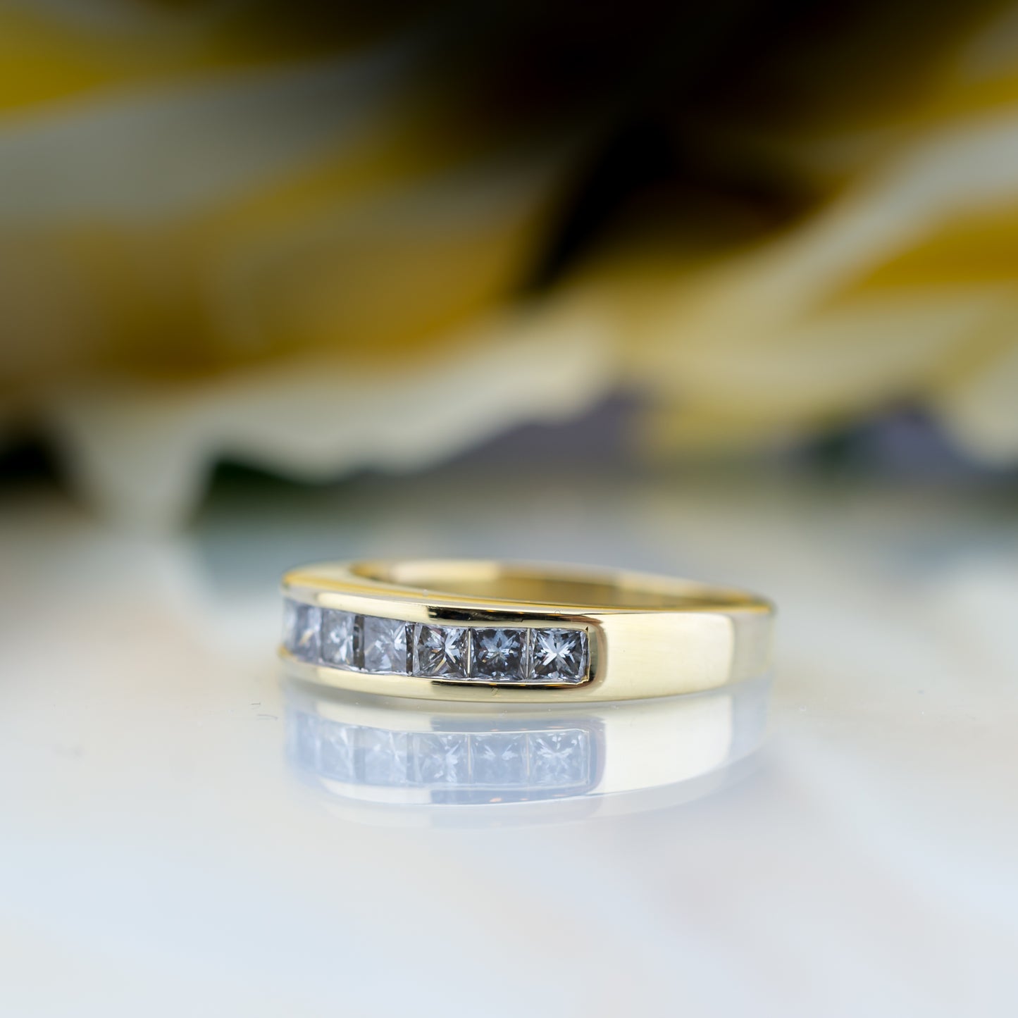 14ct Yellow Gold Princess Cut Diamond Half Eternity Ring