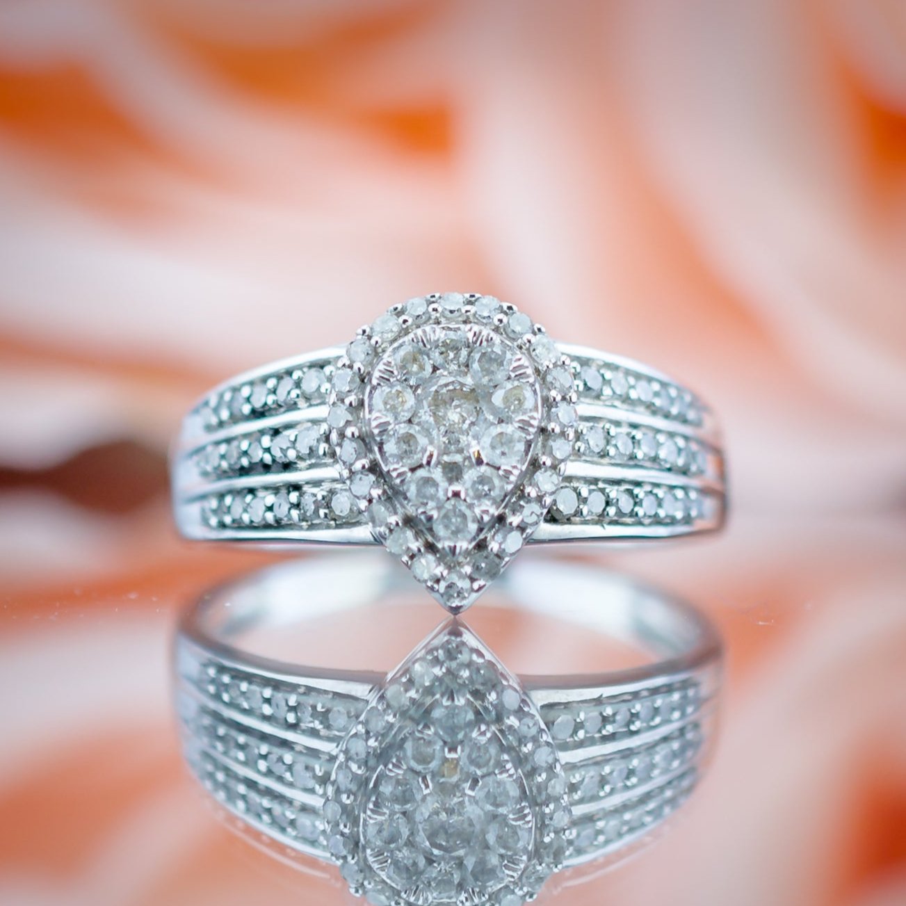 9ct White Gold Teardrop Diamond Cluster Ring