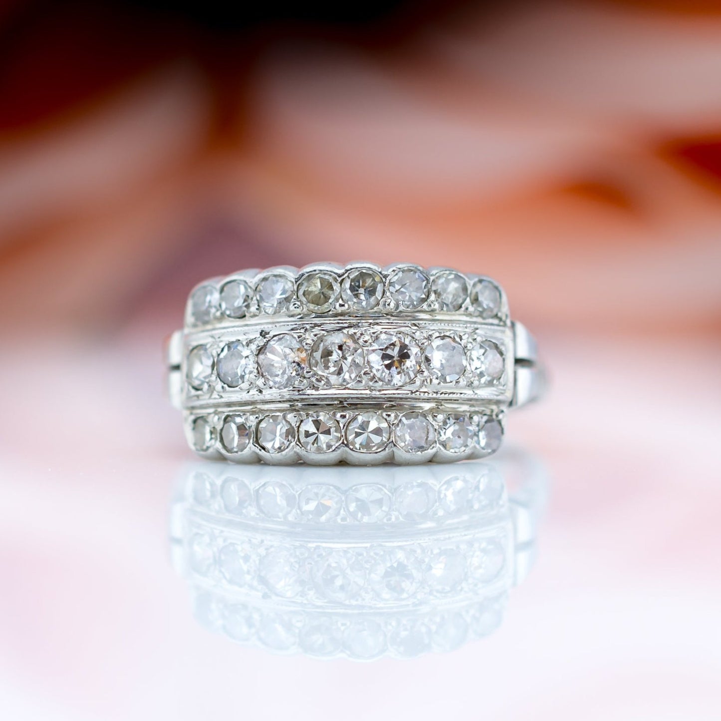 .950 Platinum Antique cut 1ct Diamond Cluster Ring