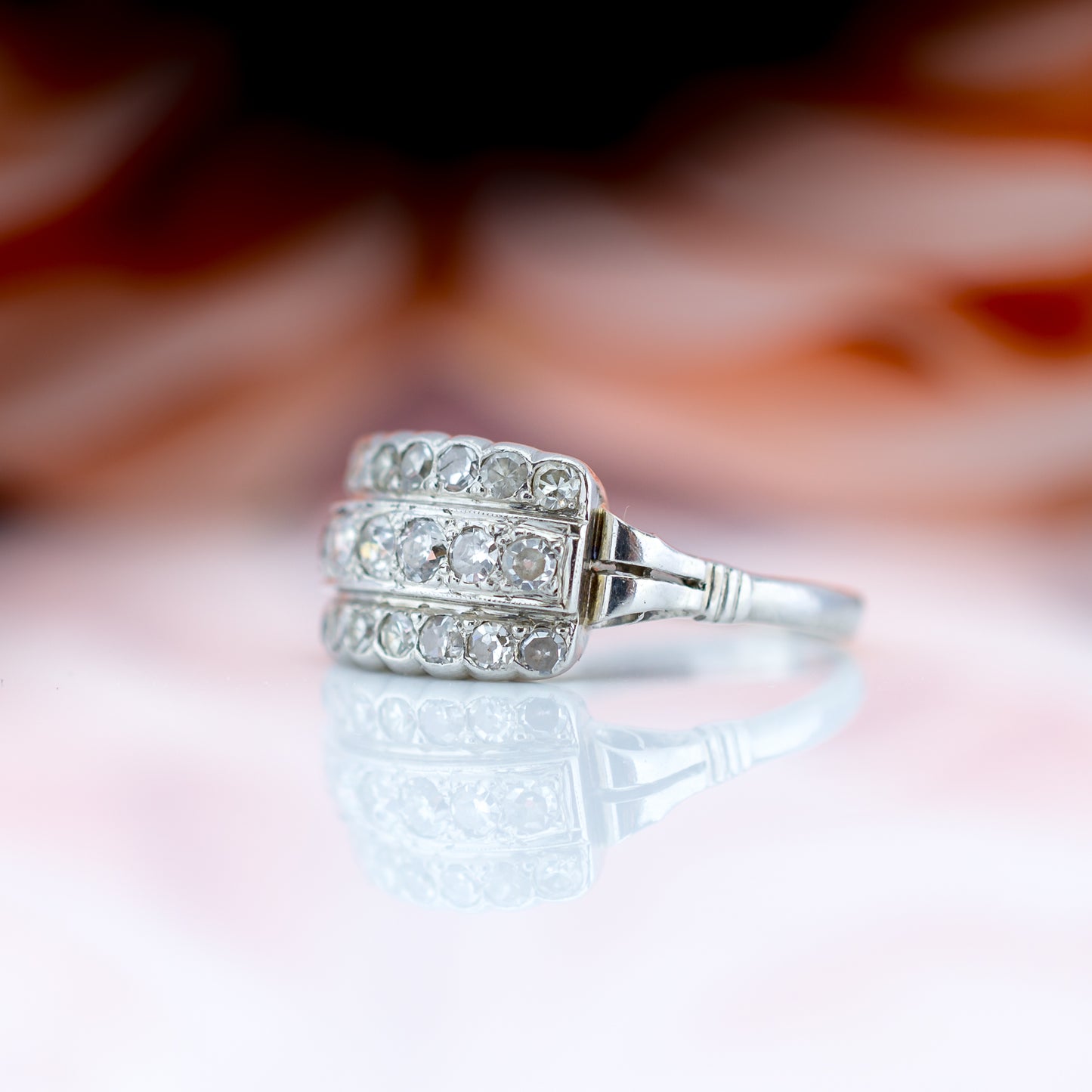 .950 Platinum Antique cut 1ct Diamond Cluster Ring