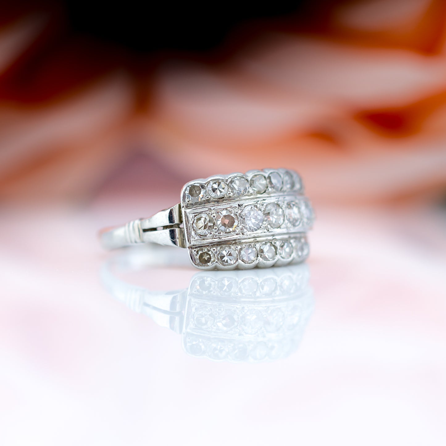 .950 Platinum Antique cut 1ct Diamond Cluster Ring