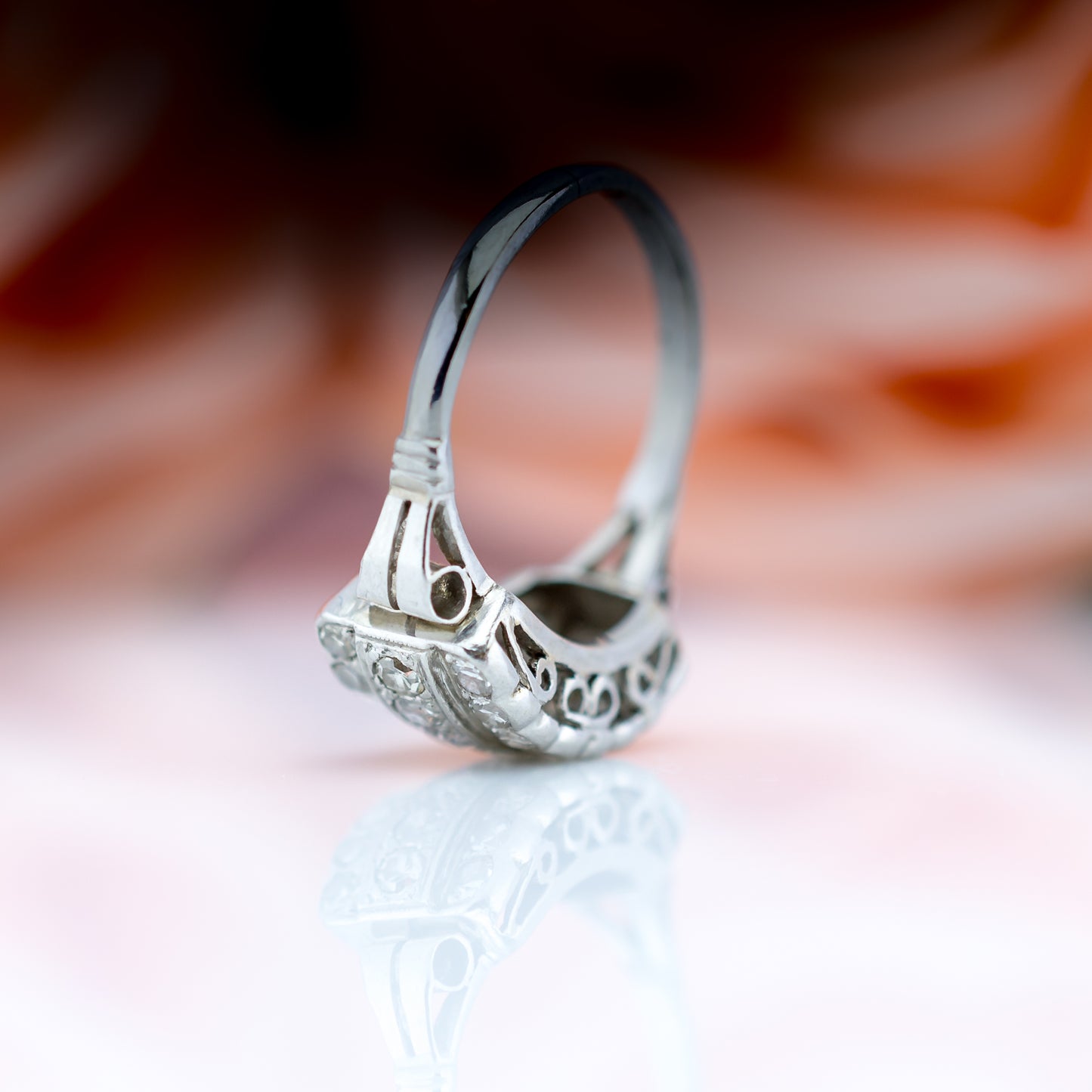 .950 Platinum Antique cut 1ct Diamond Cluster Ring