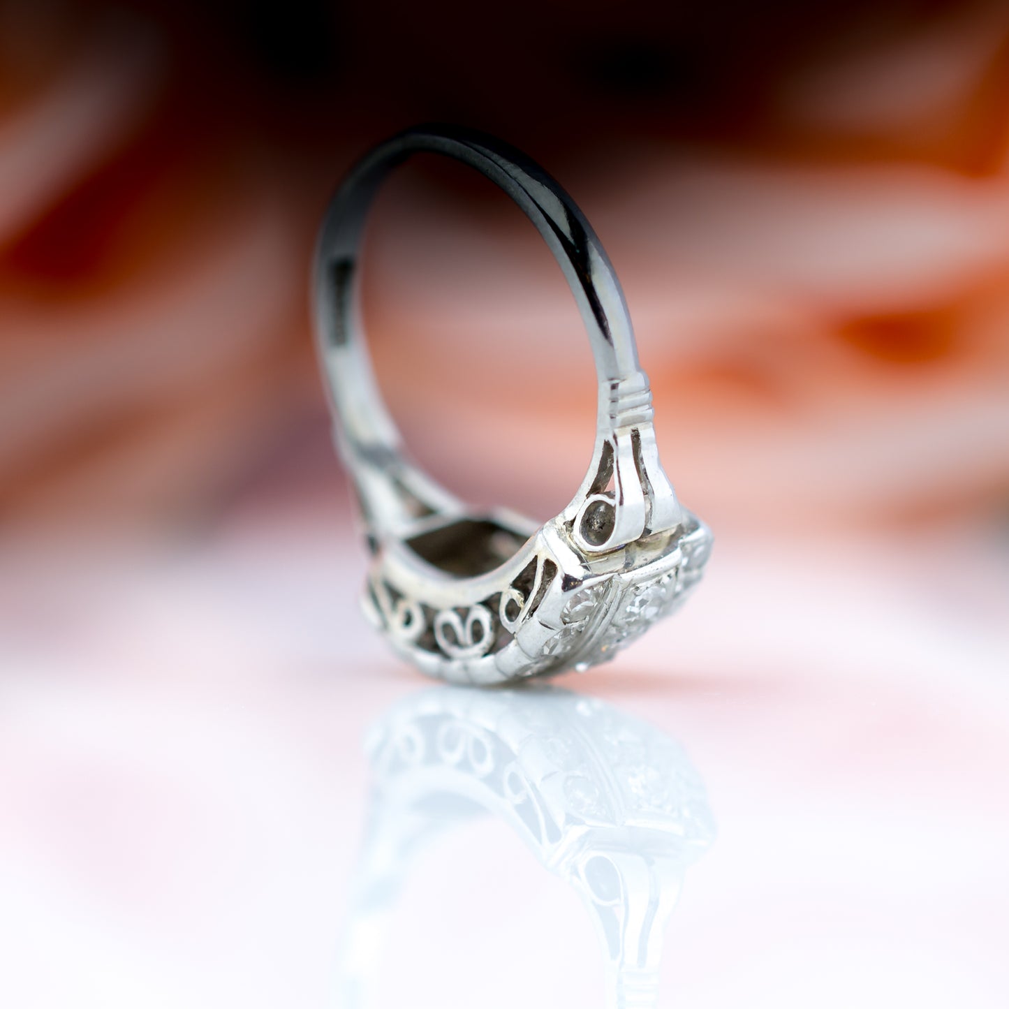 .950 Platinum Antique cut 1ct Diamond Cluster Ring