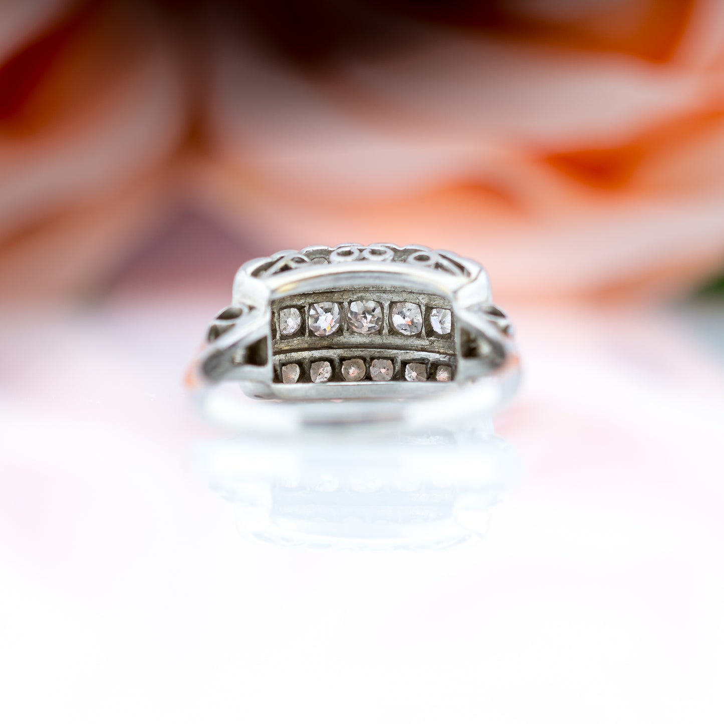 .950 Platinum Antique cut 1ct Diamond Cluster Ring
