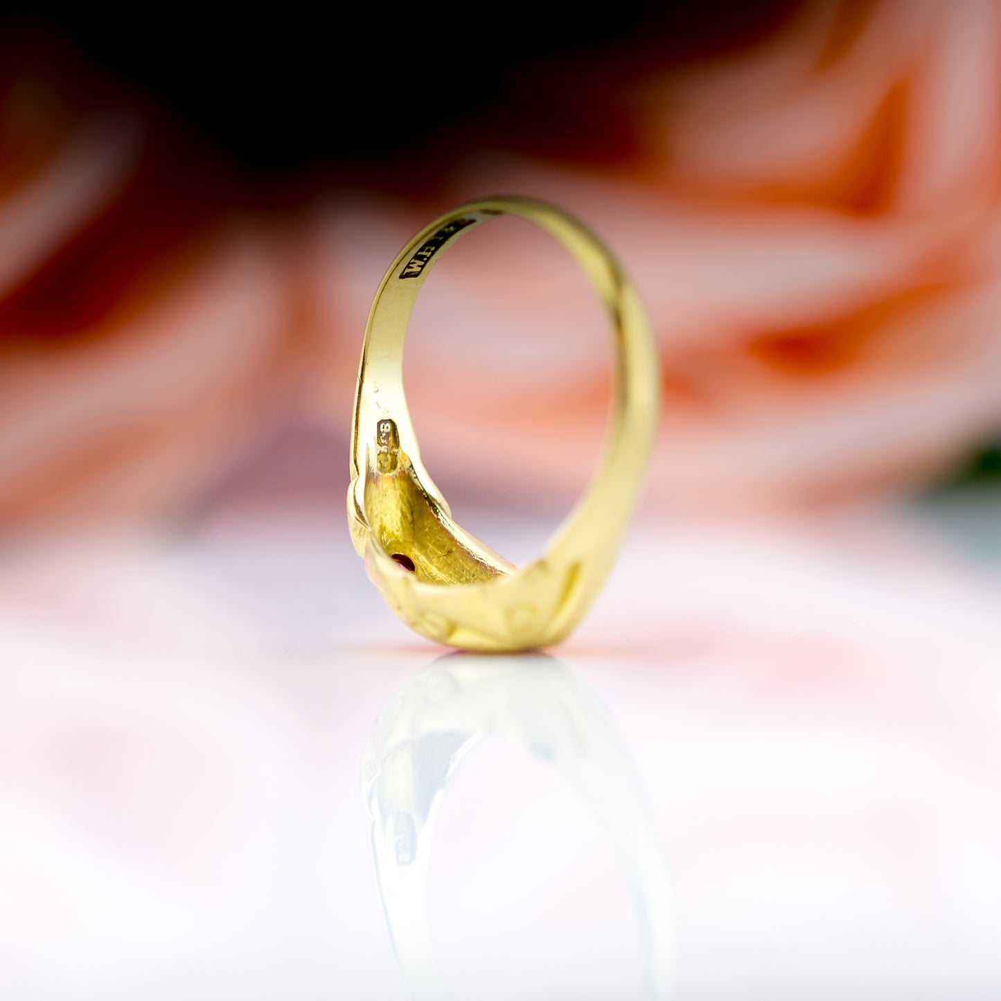18ct Yellow Gold Ruby & Diamond Antique Boat Ring