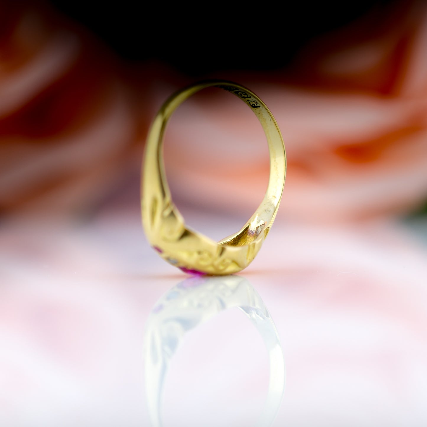 18ct Yellow Gold Ruby & Diamond Antique Boat Ring