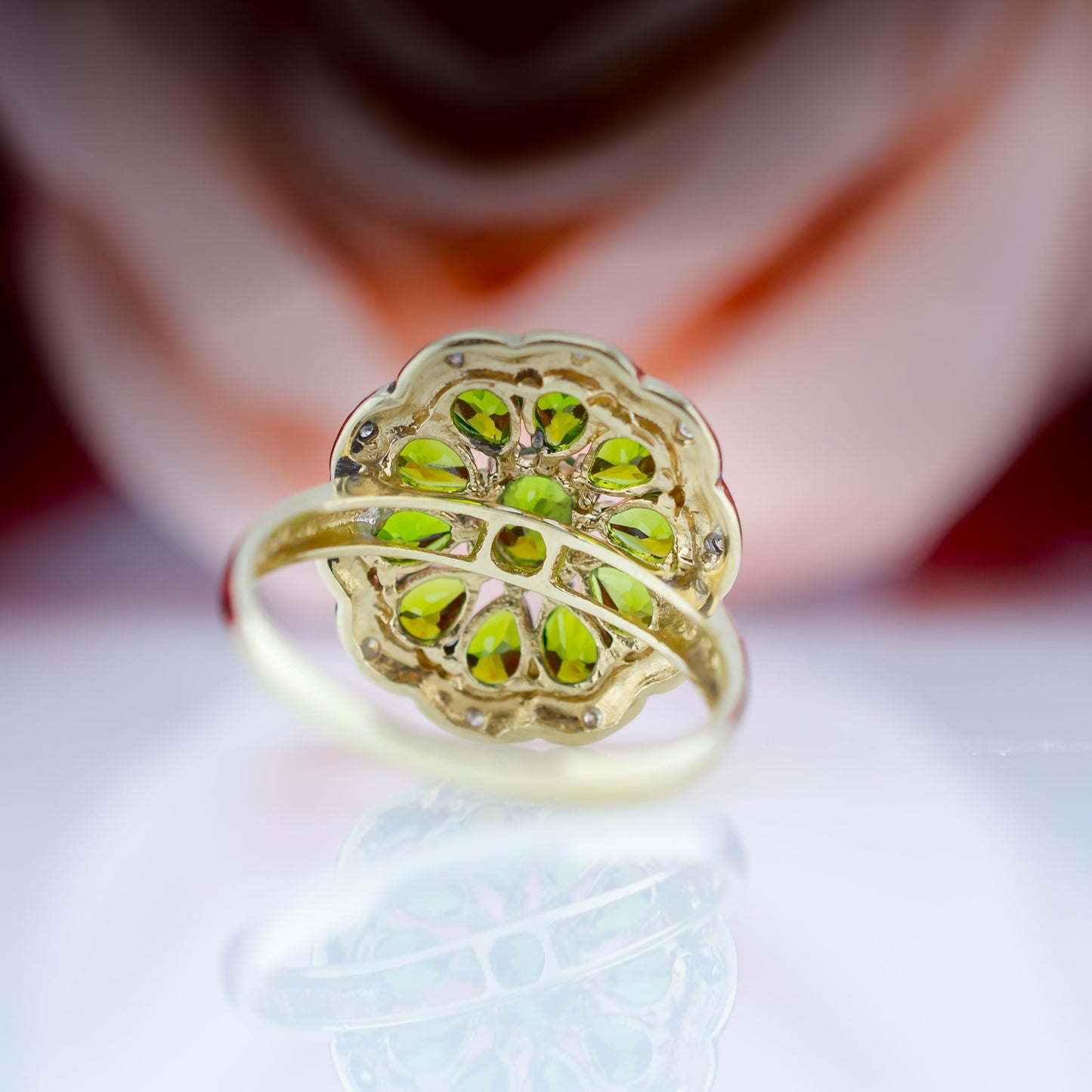 9ct Peridot And Diamond Cluster Ring