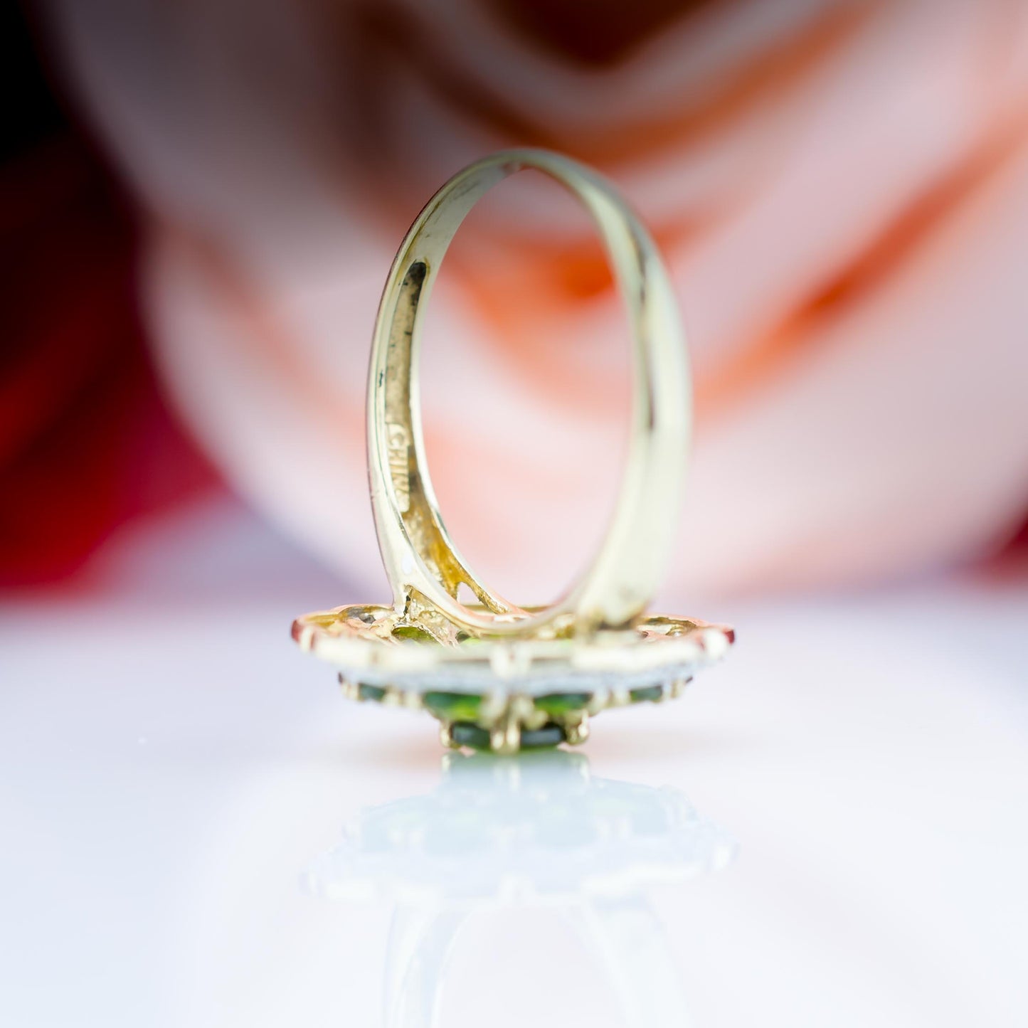 9ct Peridot And Diamond Cluster Ring