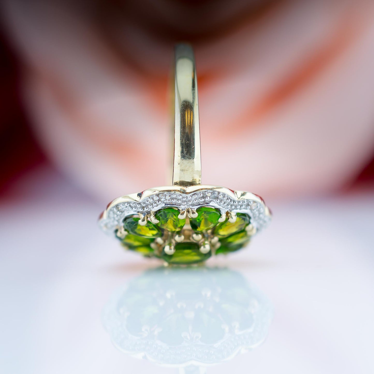 9ct Peridot And Diamond Cluster Ring