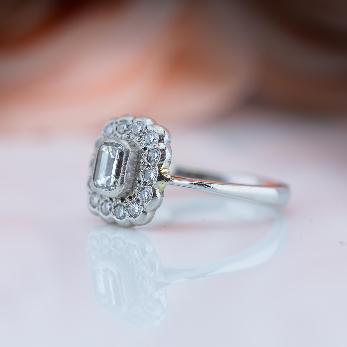 .950 Platinum Annabelle Diamond Halo Ring 0.85 TCW