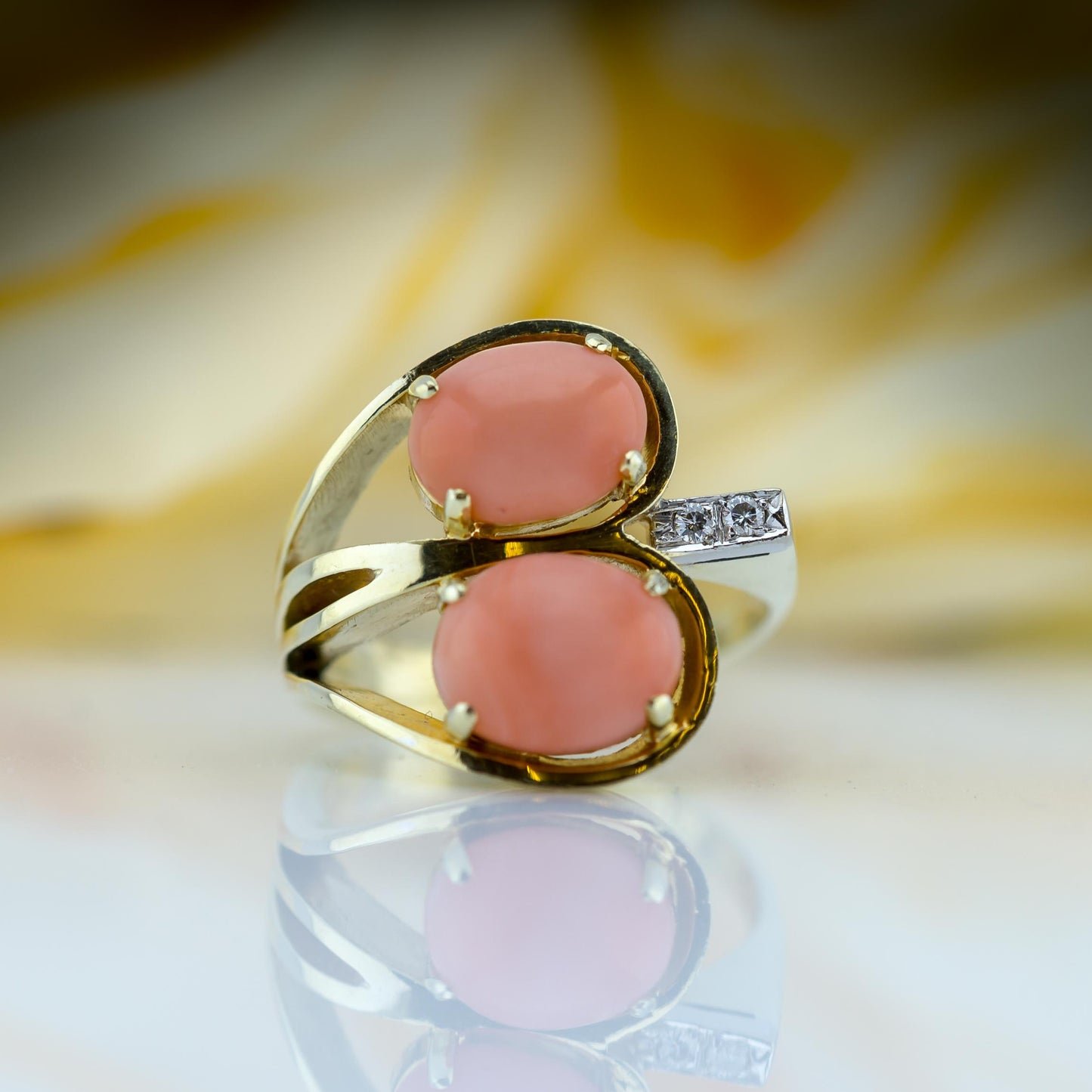 14ct Yellow Gold Coral & Diamond “let your imagination run…” Ring