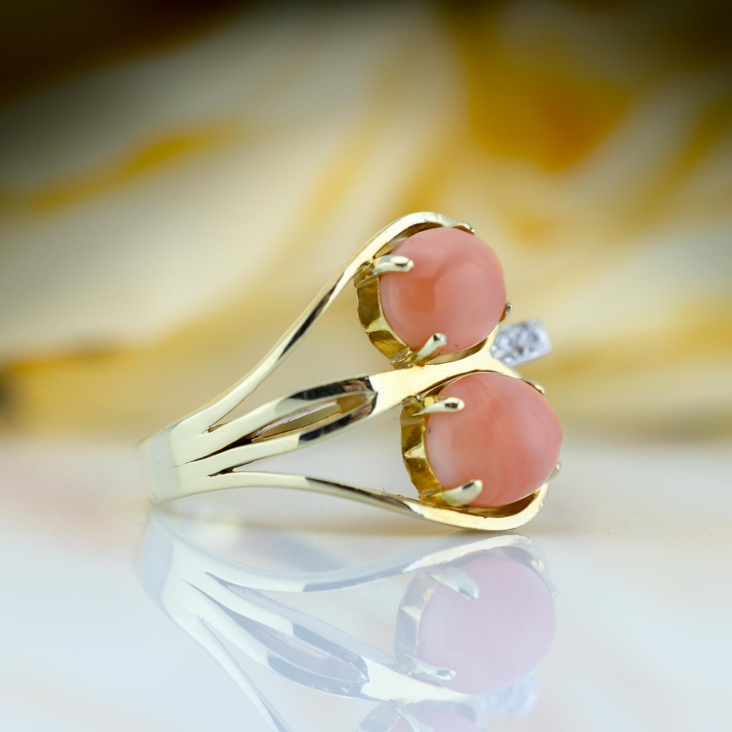 14ct Yellow Gold Coral & Diamond “let your imagination run…” Ring
