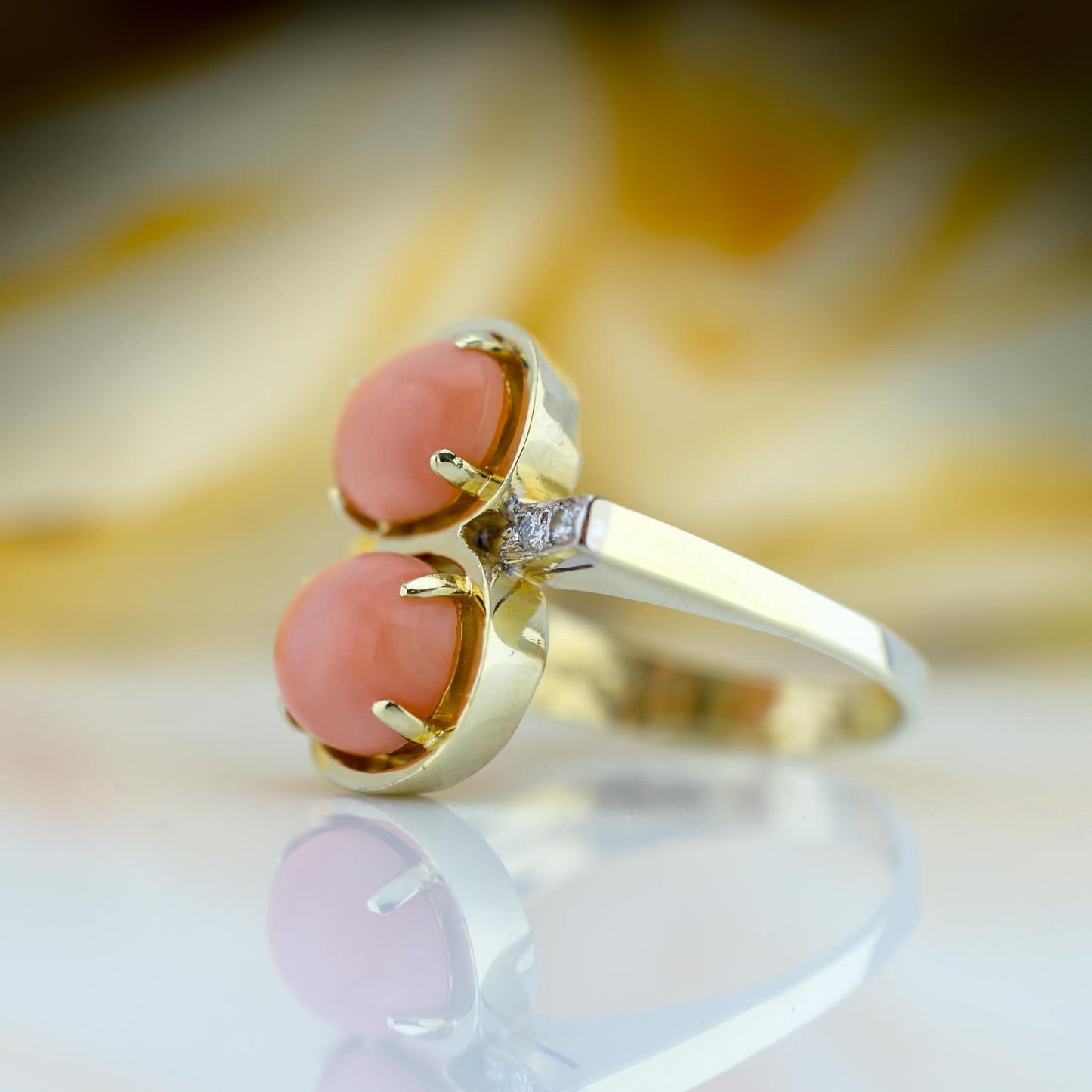 14ct Yellow Gold Coral & Diamond “let your imagination run…” Ring