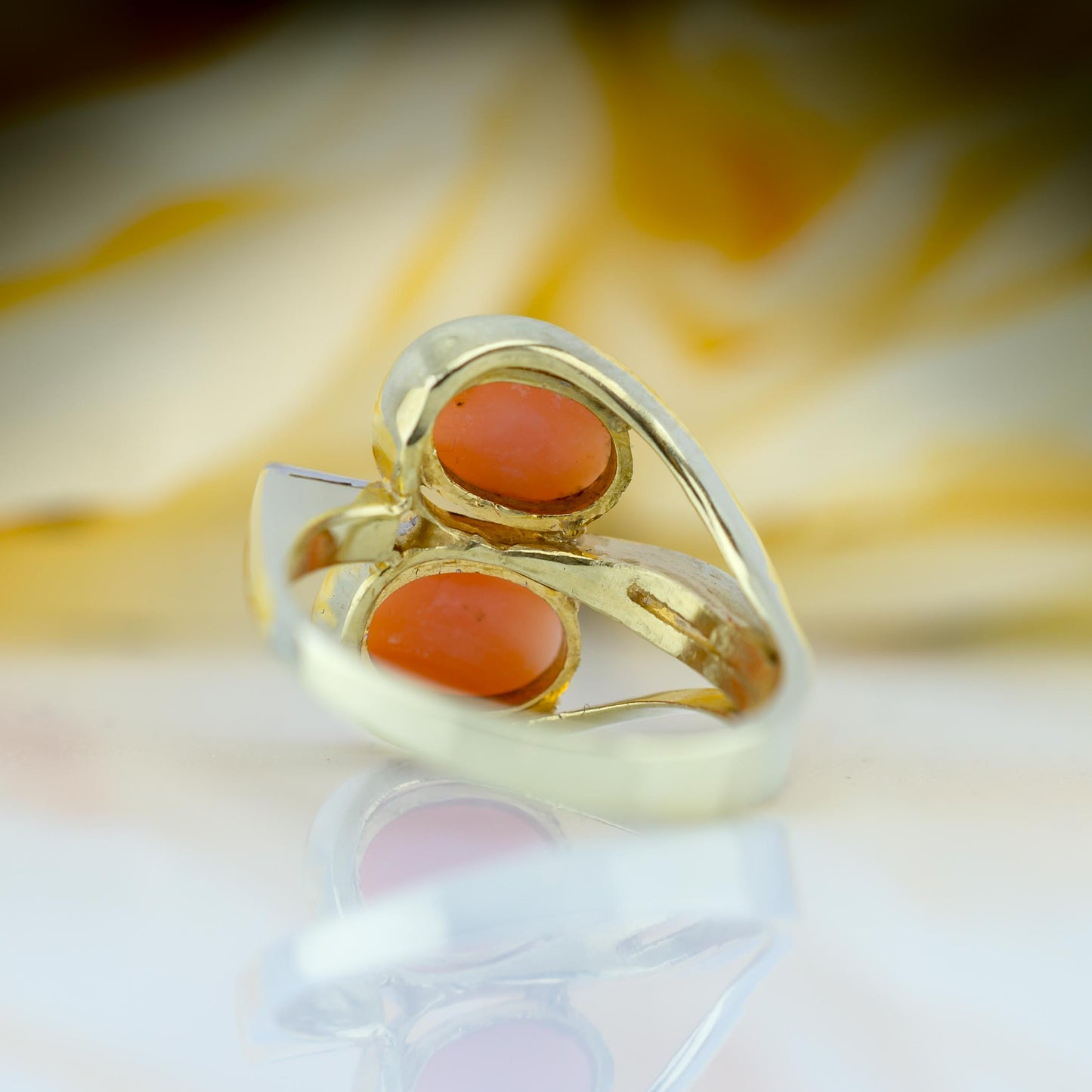 14ct Yellow Gold Coral & Diamond “let your imagination run…” Ring