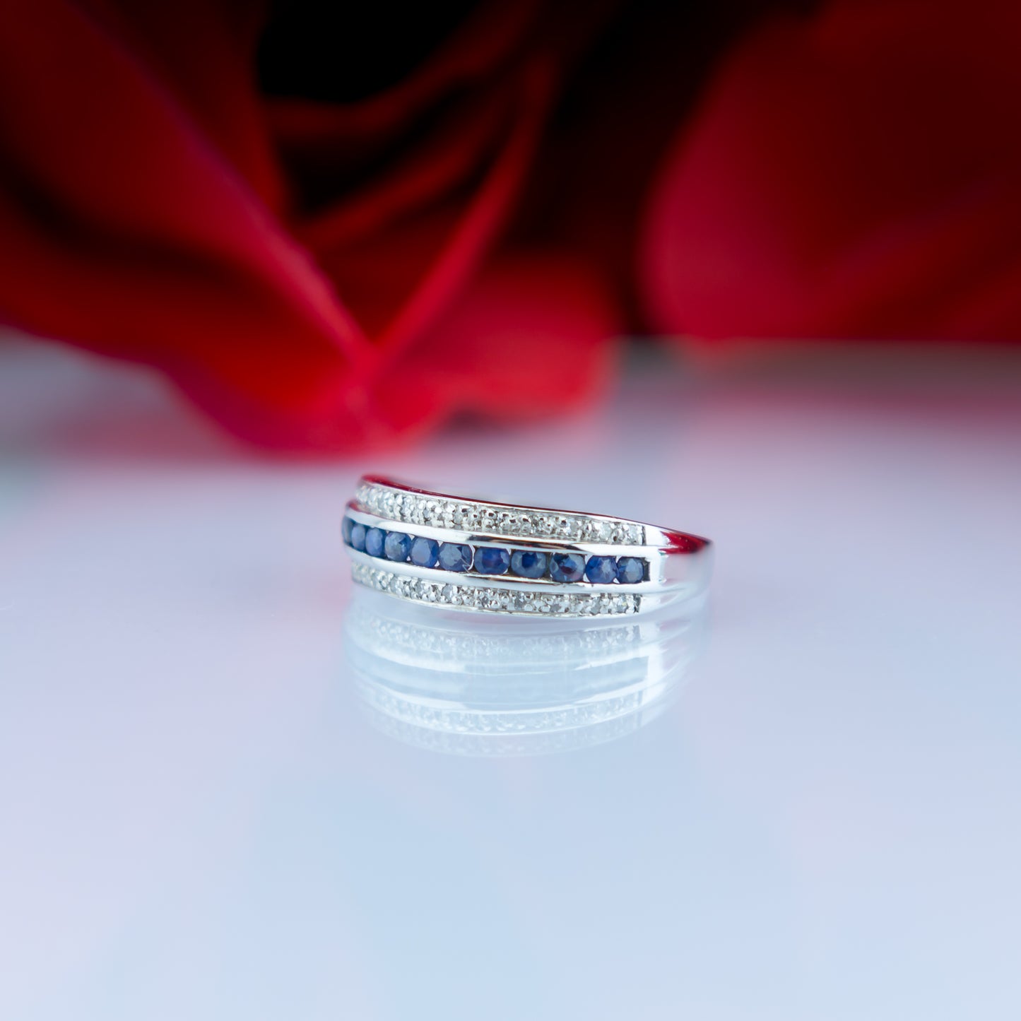 White Gold Sapphire and Diamond Ring
