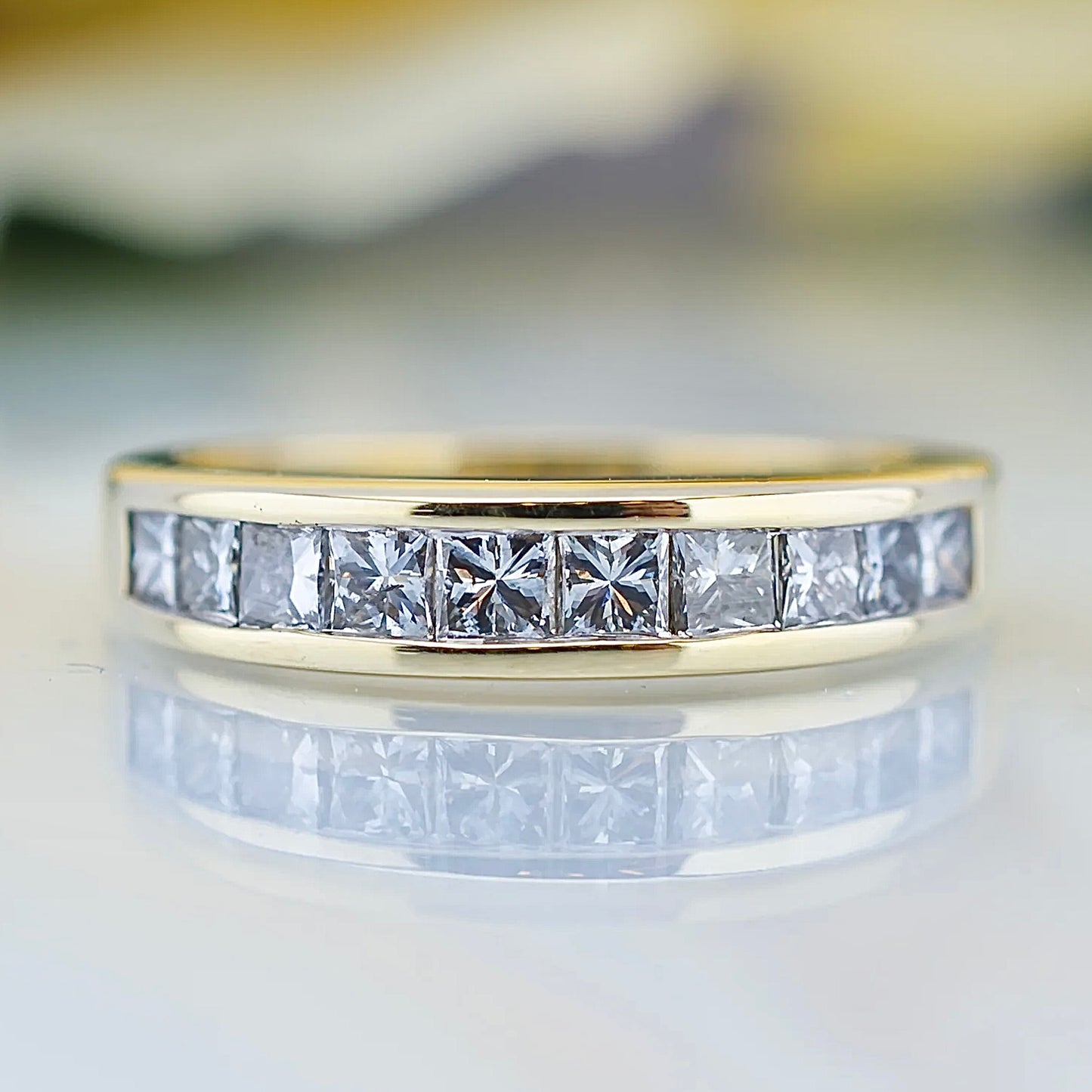 14ct Yellow Gold Princess Cut Diamond Half Eternity Ring
