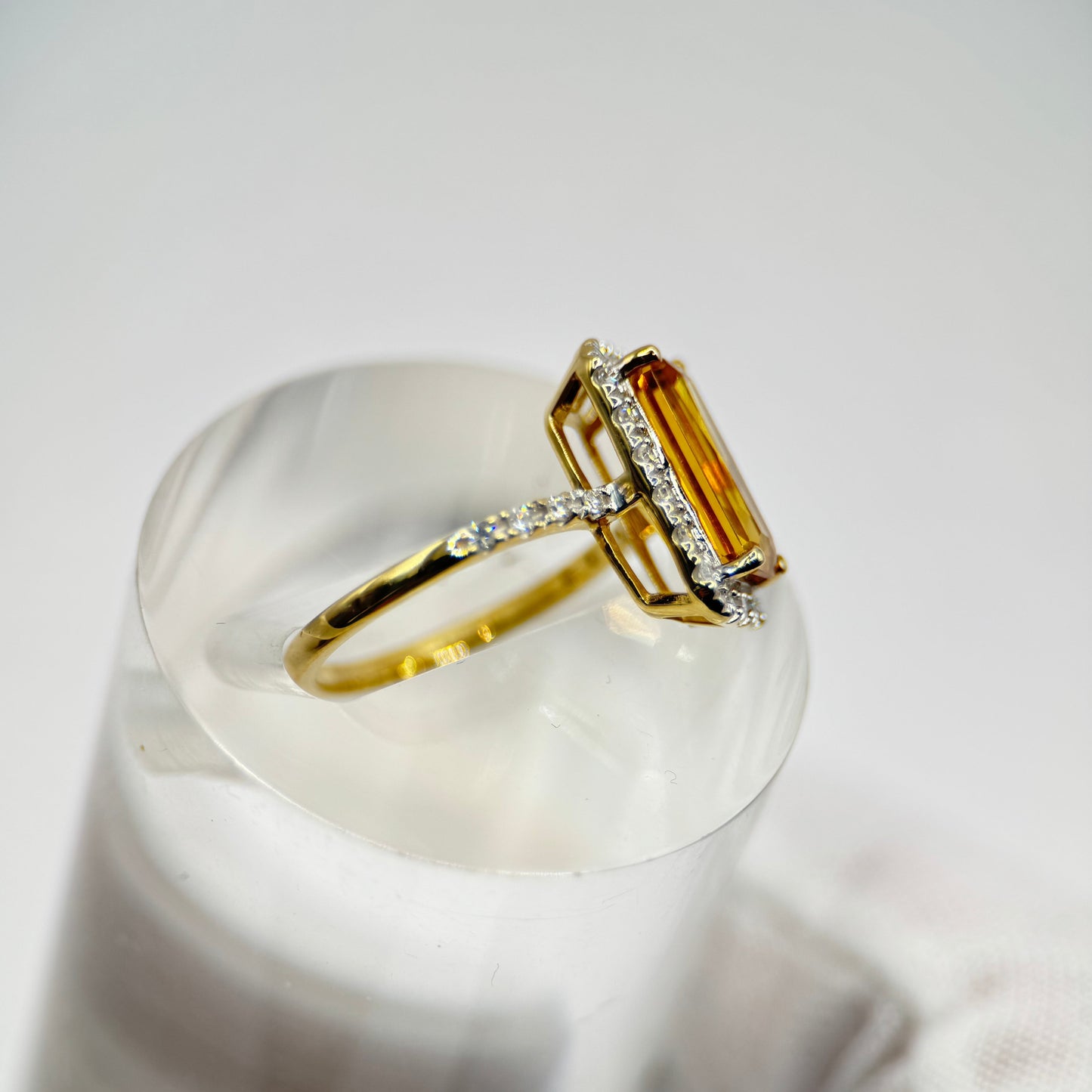 Citrine & Diamond 9ct Yellow Gold Cocktail Ring