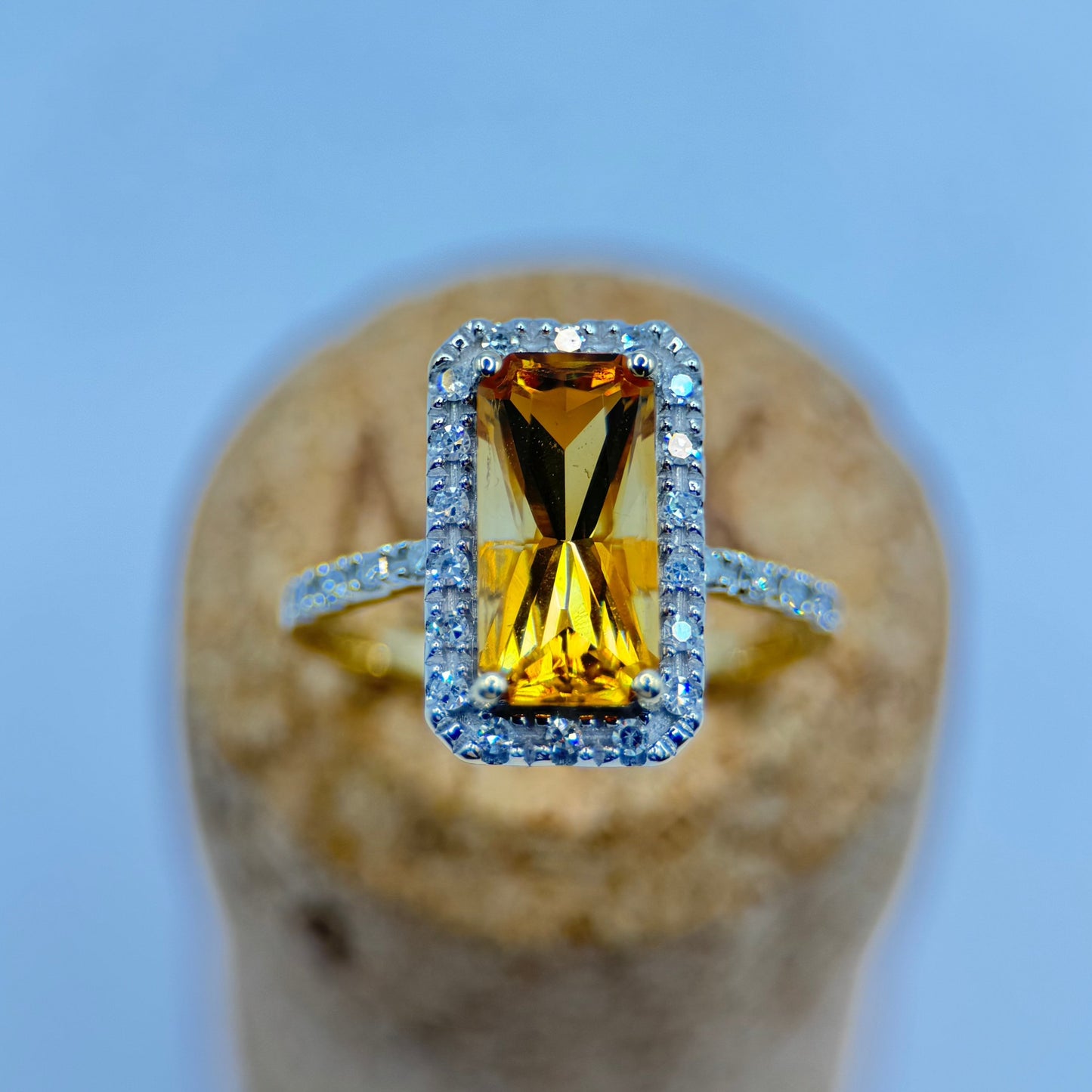Citrine & Diamond 9ct Yellow Gold Cocktail Ring
