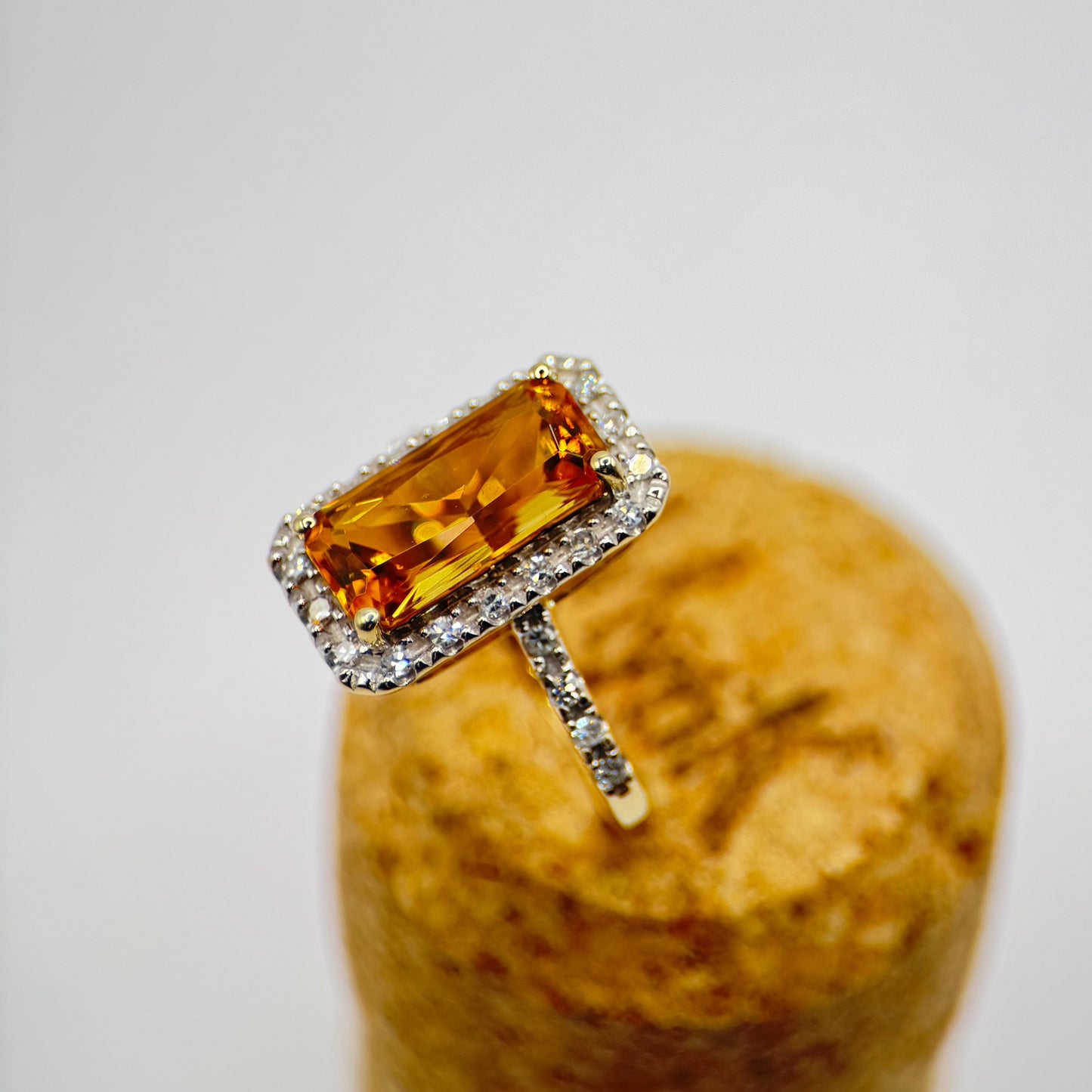 Citrine & Diamond 9ct Yellow Gold Cocktail Ring