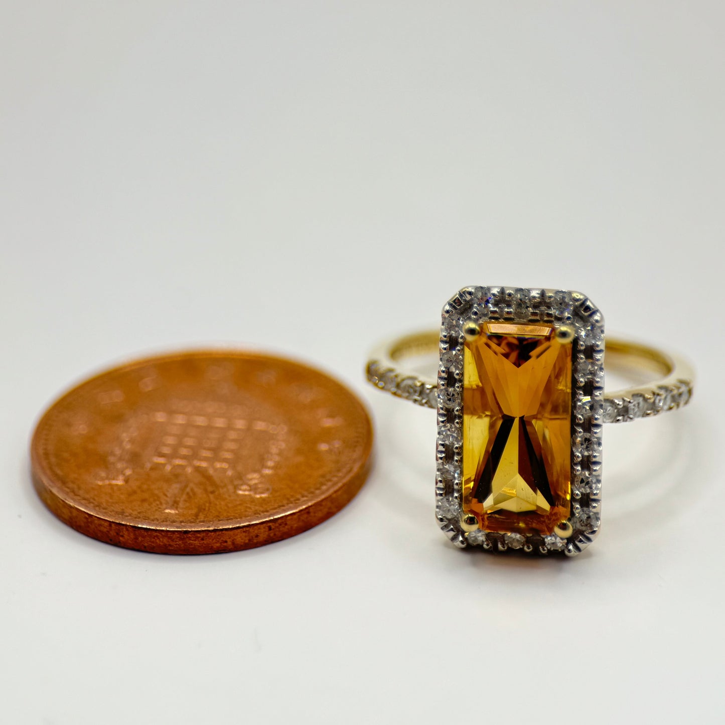 Citrine & Diamond 9ct Yellow Gold Cocktail Ring