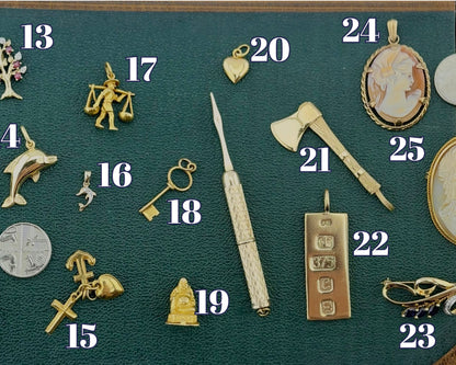 Gold Pendants, Pins & Charms