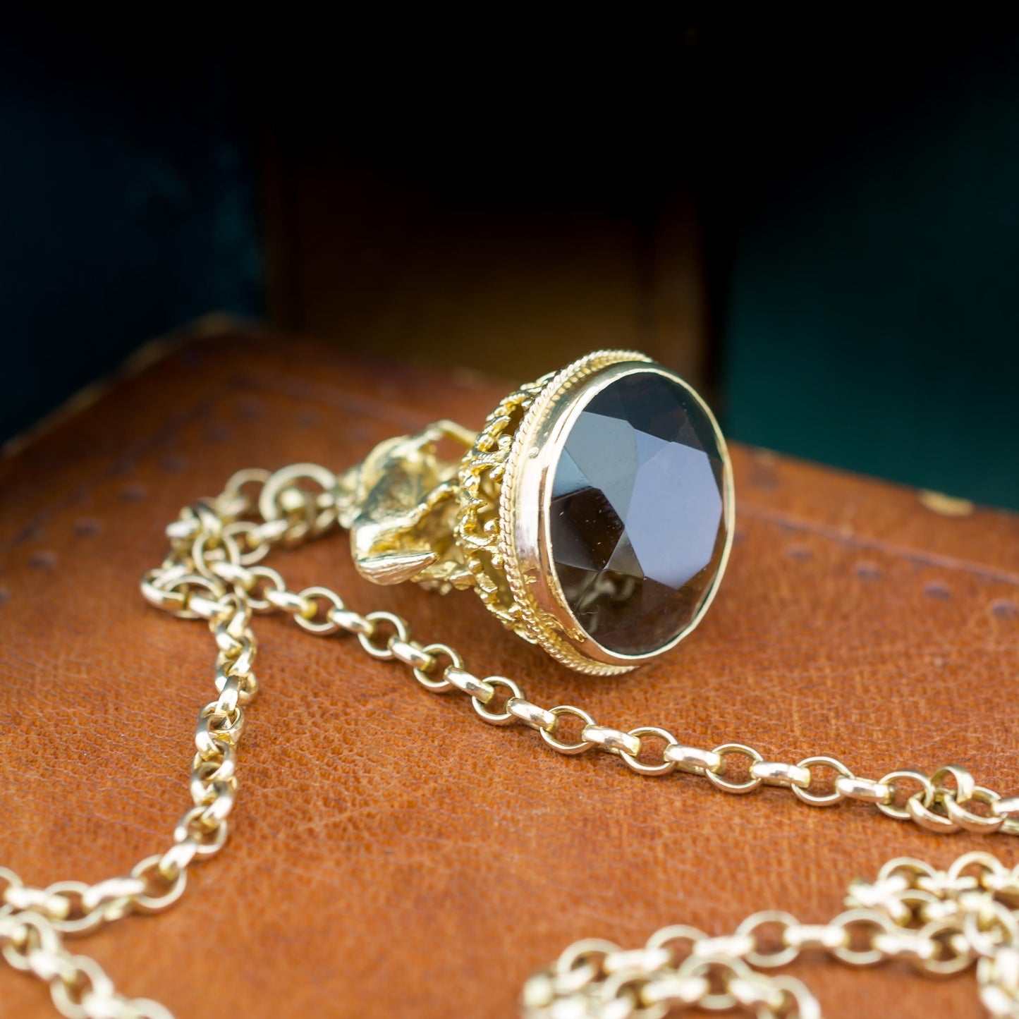 9ct Yellow Gold 24" Belcher Chain And Smoky Quartz Gold Pendant