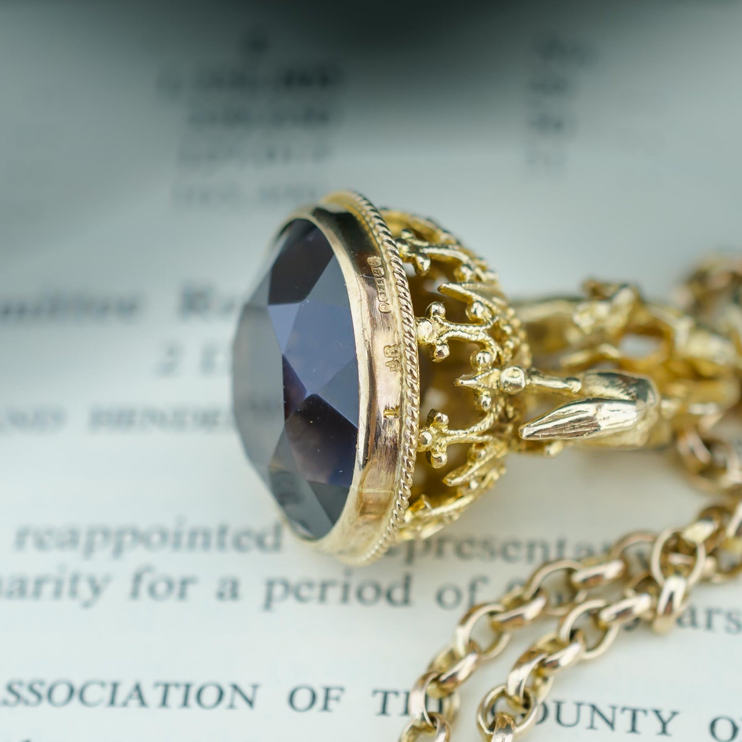 9ct Yellow Gold 24" Belcher Chain And Smoky Quartz Gold Pendant