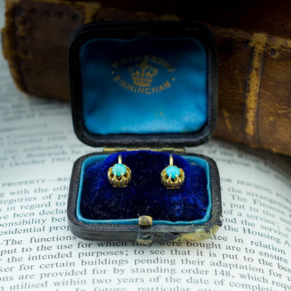 18ct Yellow Gold & Turquoise Vintage Earrings
