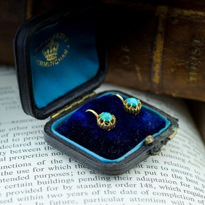 18ct Yellow Gold & Turquoise Vintage Earrings