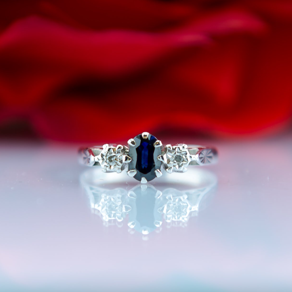 9ct White Gold Sapphire & Diamond Ring