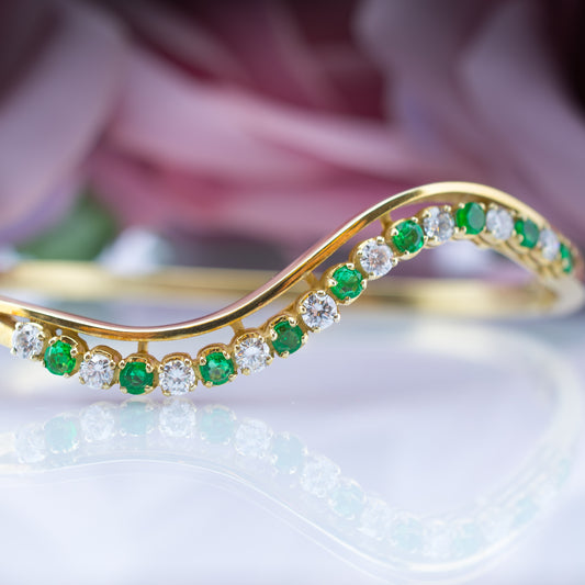 9ct Diamond & Emerald Bangle