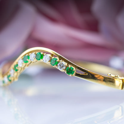 9ct Diamond & Emerald Bangle