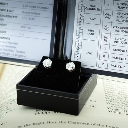 Diamond Stud Earrings - VVS-VS / I-J - 2.25 TCW - 2.3 Grams