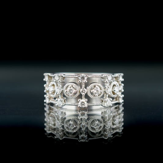 Wide Band 18ct White Gold Diamond Ring