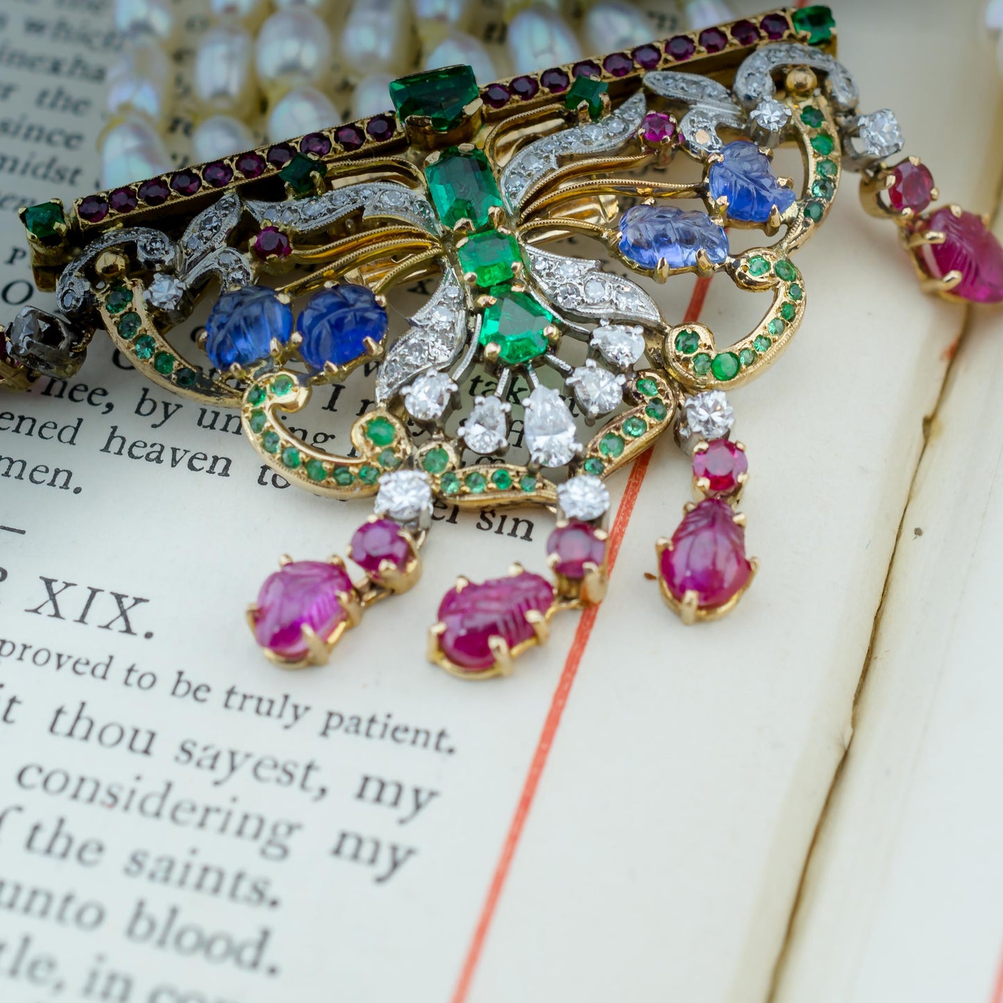 18ct Gold Brooch & Bracelet With Diamonds, Sapphires, Rubies & Emeralds