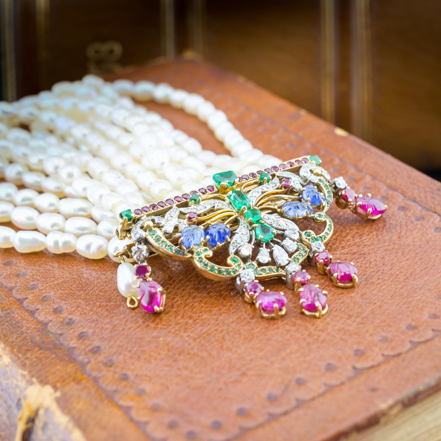 18ct Gold Brooch & Bracelet With Diamonds, Sapphires, Rubies & Emeralds