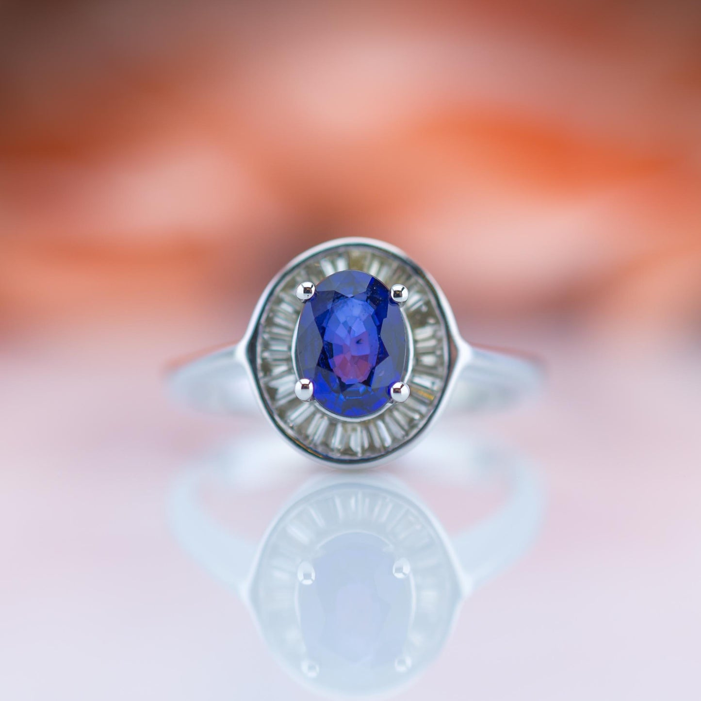 18ct White Gold Sapphire & Diamond Halo Ring