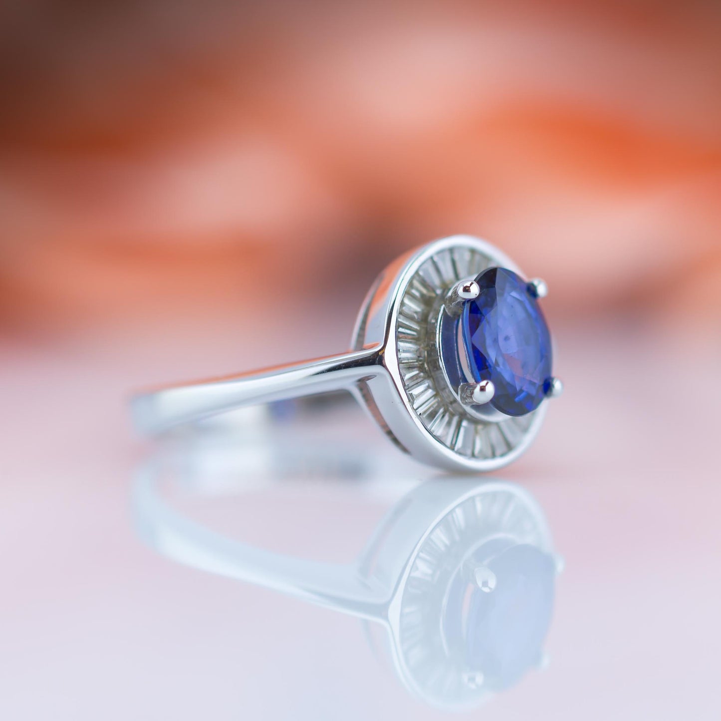 18ct White Gold Sapphire & Diamond Halo Ring