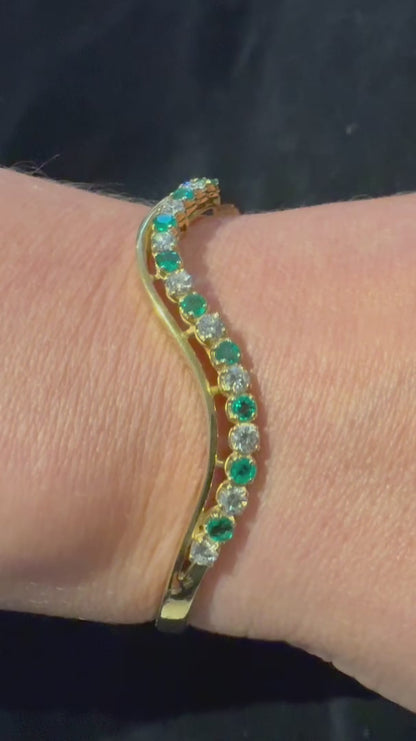 9ct Diamond & Emerald Bangle